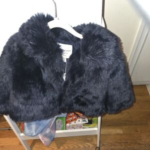 Janie And Jack Dark Navy Faux Fur Jacket